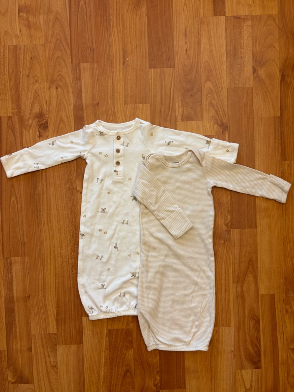Carters Neutral Long-Sleeve Newborn Gowns - 2 Pack